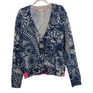 Tory Burch Cardigan Womens Size Medium Blue Baltic Sea Dream Catcher V Neck